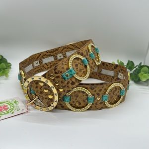 Leopard Print Belt with Gold and Teal Accents